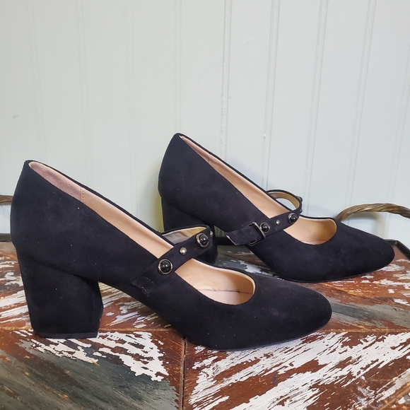 Pinup Block Heels Black Suede Jeweled Strap EU 39 - Picture 7 of 9